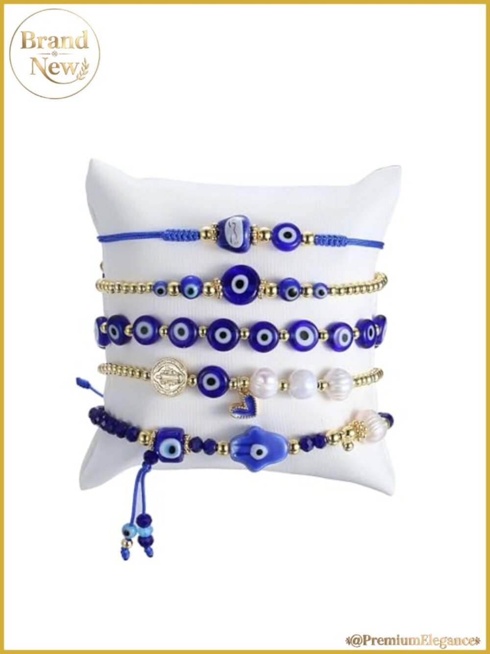 18K Gold Plated Evil Eye Bracelet Set, Hamsa Hand St Benedict, Freshwater